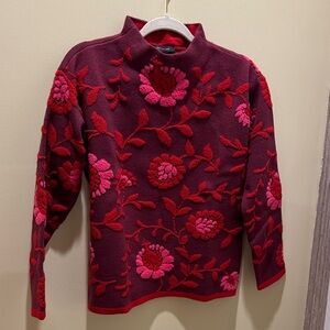 Ann Taylor Burgundy and Pink Floral Turtleneck Sweater